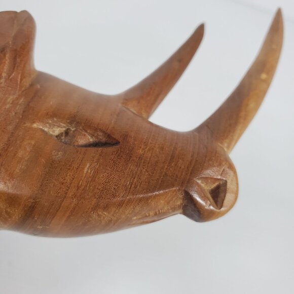 Vintage Hand-Carved Teak Rhino Figurine – Mid-Century Safari Animal Sculpture - Picture 12 of 13